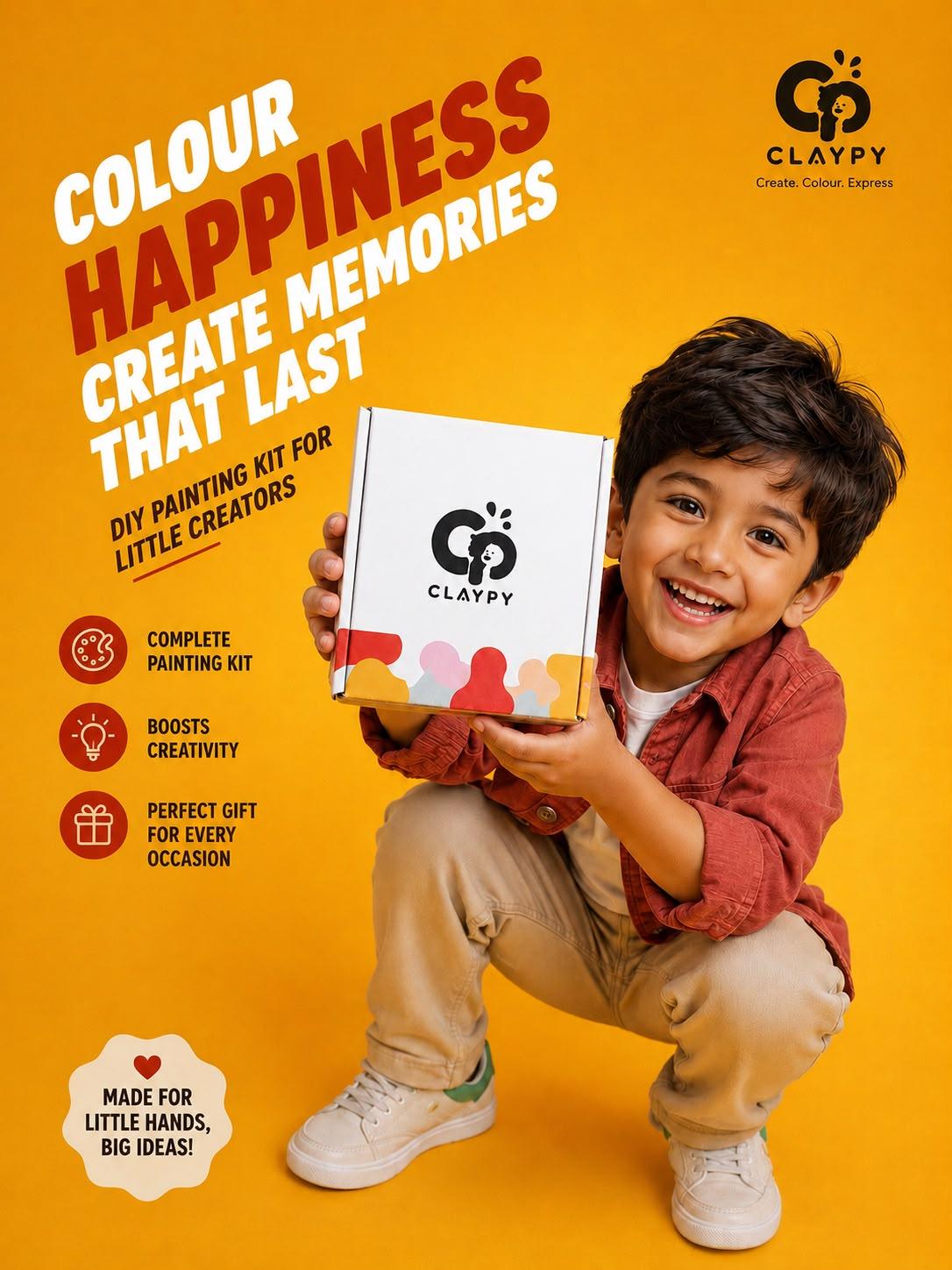Child holding a Claypy DIY kit box